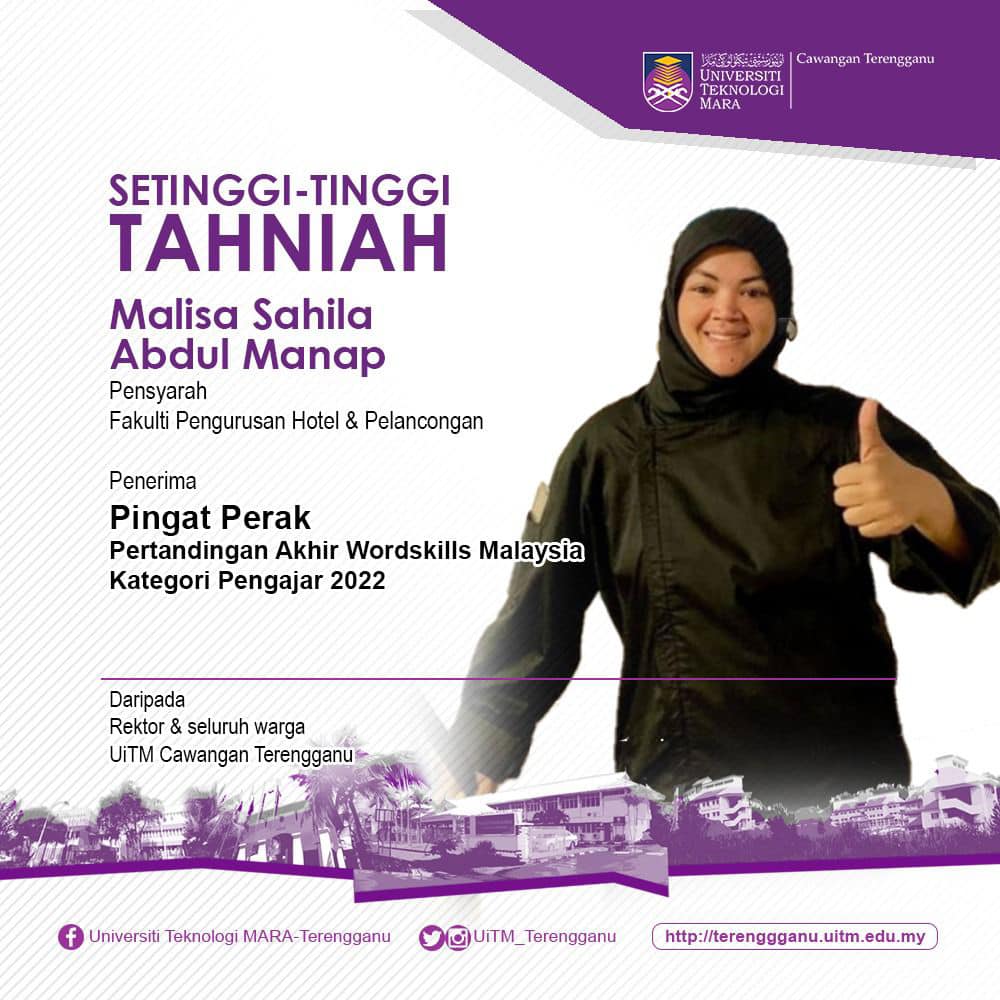 TAHNIAH Malisa Sahila Abdup Manap Memenangi Pingat Perak di Pertandingan Akhir Wordskills Malaysia Kategori Pengajar 2022