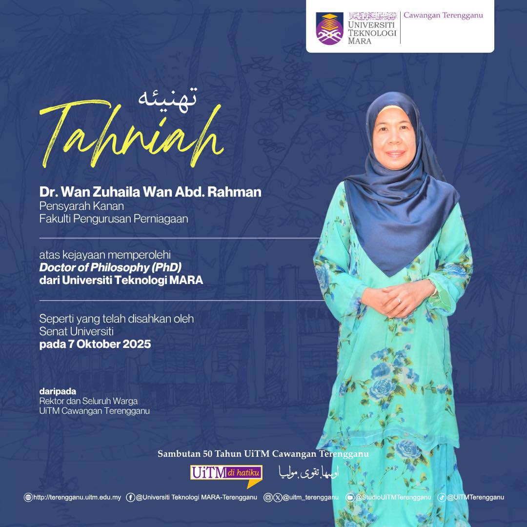 Tahniah Dr. Wan Zuhaila binti Wan Abd. Rahman atas kejayaan memperolehi Doctor of Philosophy.