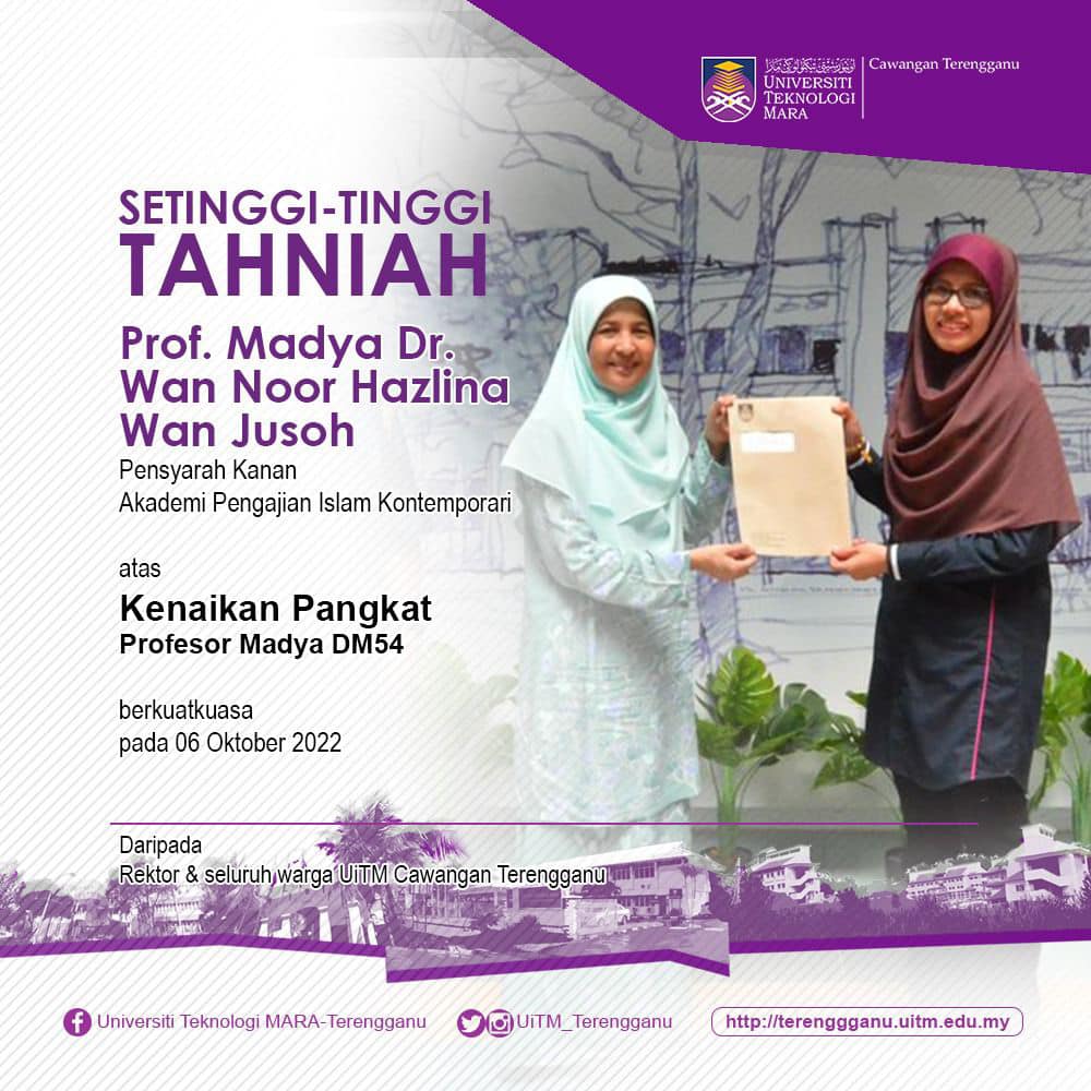 Tahniah Prof. Madya Dr. Wan Noor Hazlina Wan Jusoh atas Kenaikan Pangkat Profesor Madya DM54