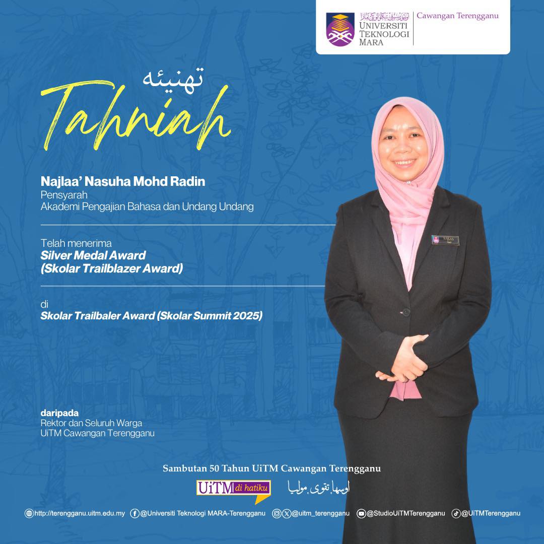 Congratulations to Najlaa’ Nasuha binti Mohd Radin for receiving the Silver Medal Award (Skolar Trailblazer Award) at the Skolar Trailblazer Award (Skolar Summit 2025).