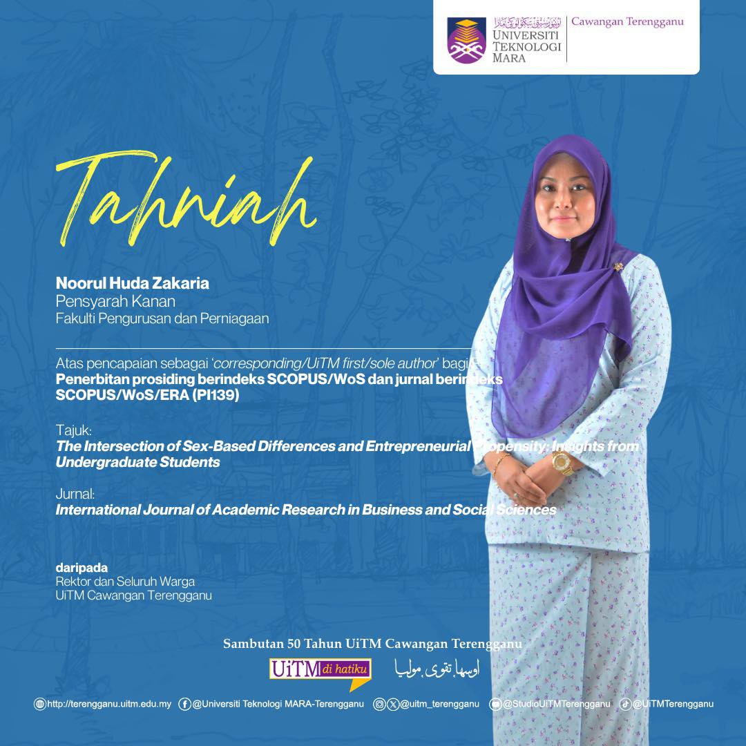 Tahniah Noorul Huda Zakaria atas pencapaian sebagai ‘Corresponding / UiTM First / Sole Author’ bagi PI: Penerbitan prosiding berindeks SCOPUS / WoS dan jurnal berindeks SCOPUS / WoS / ERA (PI139).