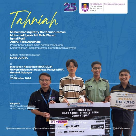 Congratulations on achieving Runner-Up in the Innovation Hackathon (IHAX) 2024 Competition at the International Islamic University Malaysia (UIA) Gombak, Selangor